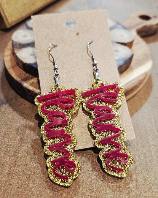 Flame Acrylic Glitter Dangle Earrings