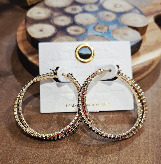 Red, Black, and Gold Hoop Earrings