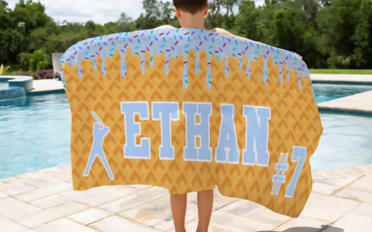 Baseball Ice Cream Drip Personalized Beach Towel