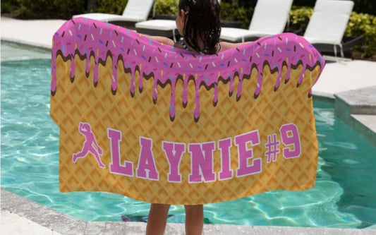 Softball Ice Cream Drip Personalized Beach Towel