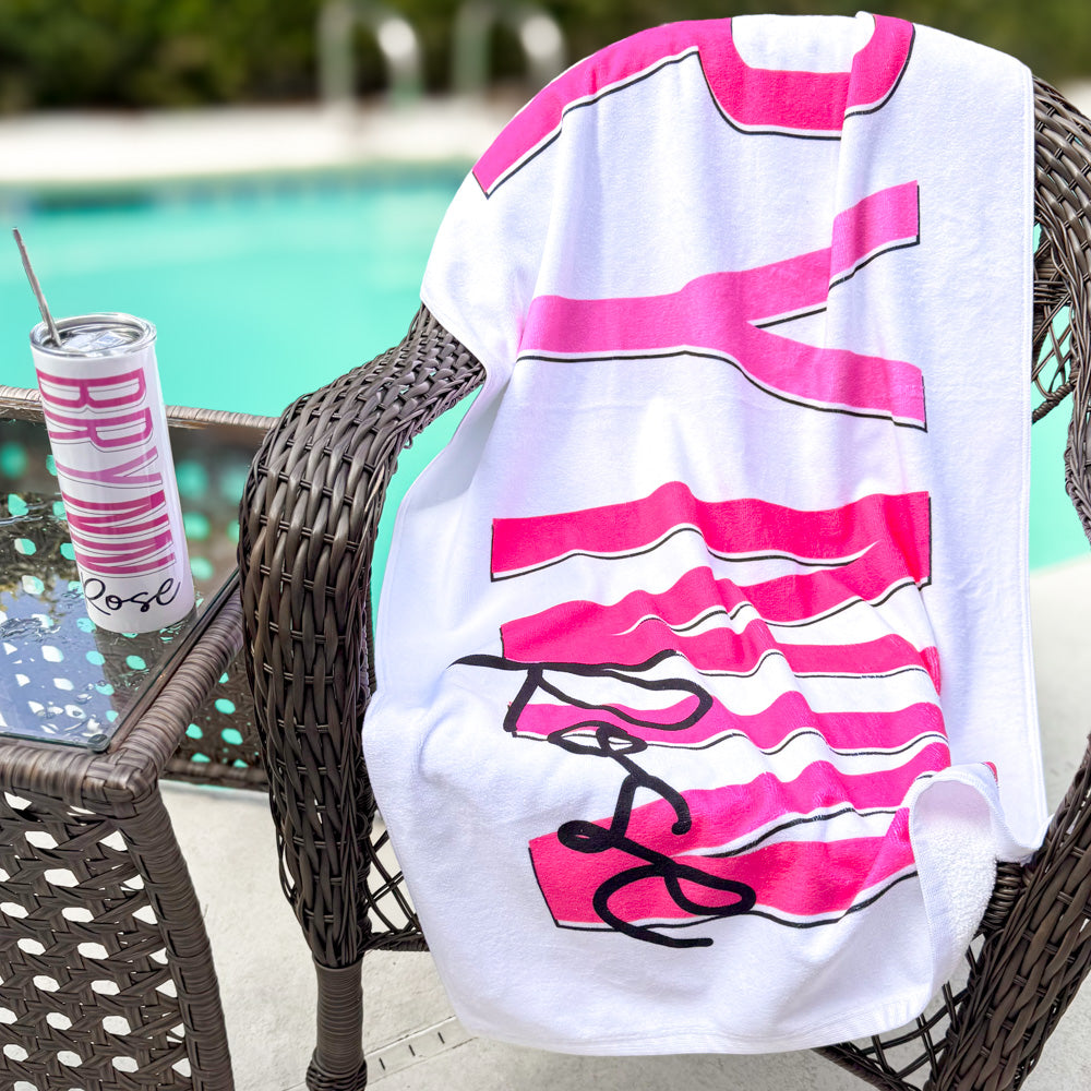 Combo - Kid/Adult Name Beach Towel and 20oz Tumbler