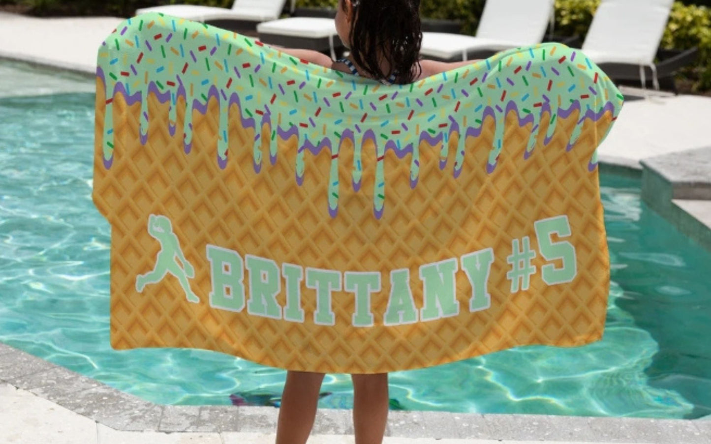Softball Ice Cream Drip Personalized Beach Towel