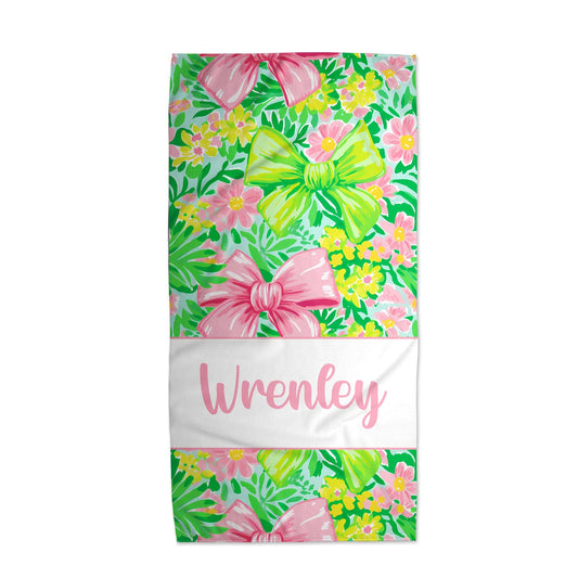 Pink and Green Bow Towel