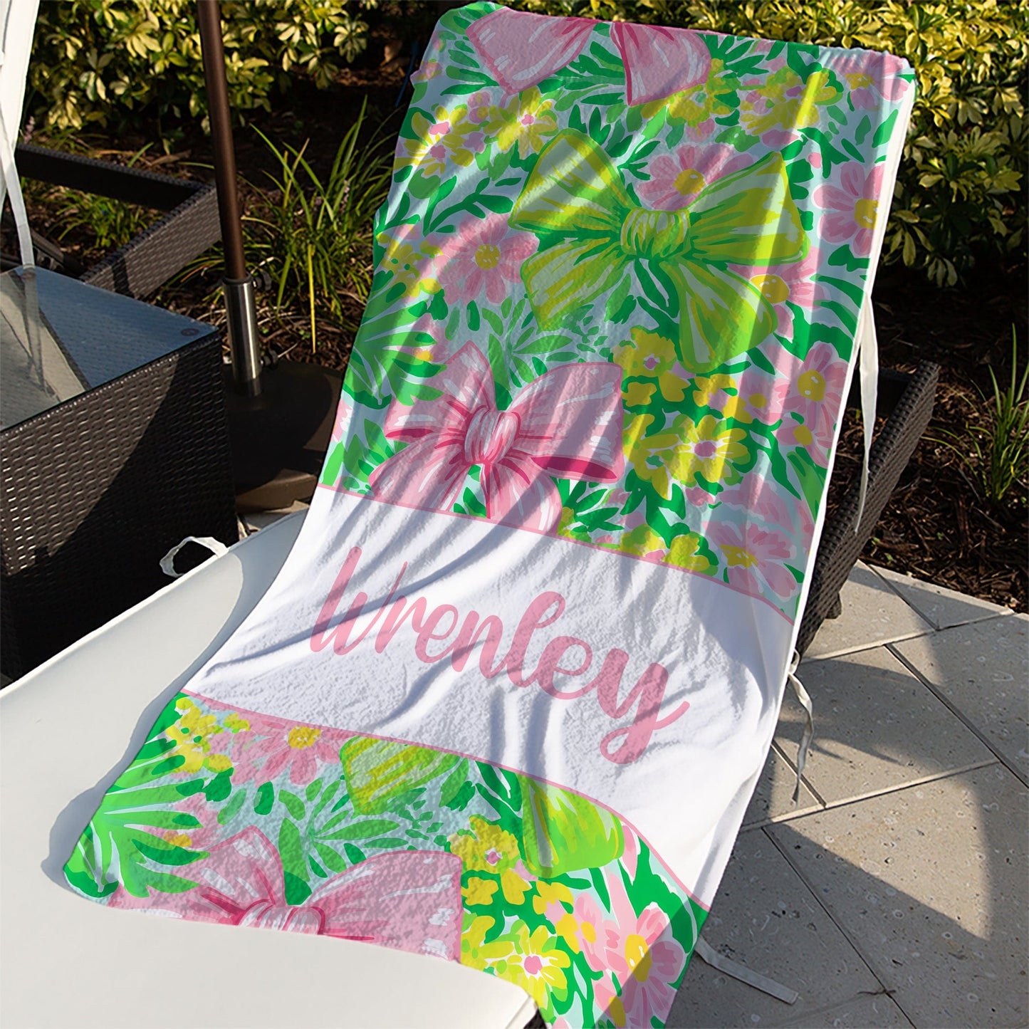 Pink and Green Bow Towel