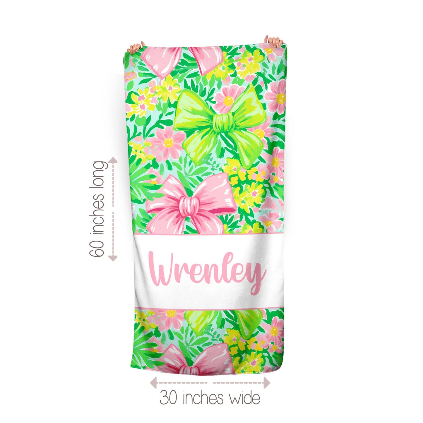 Pink and Green Bow Towel