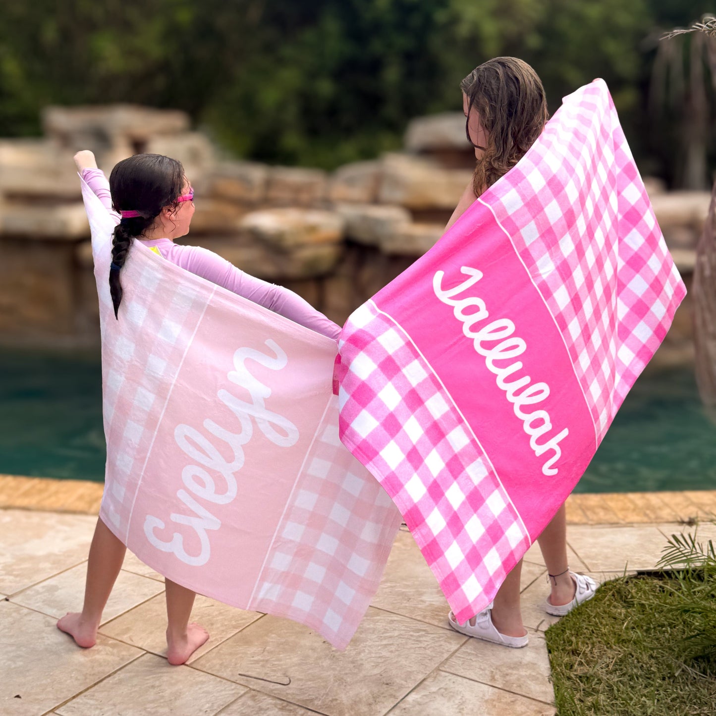 Gingham Beach Towel For  Girls