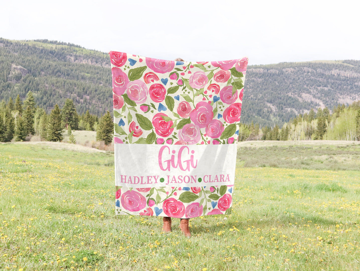 Field Of Pink Flowers Family Blanket