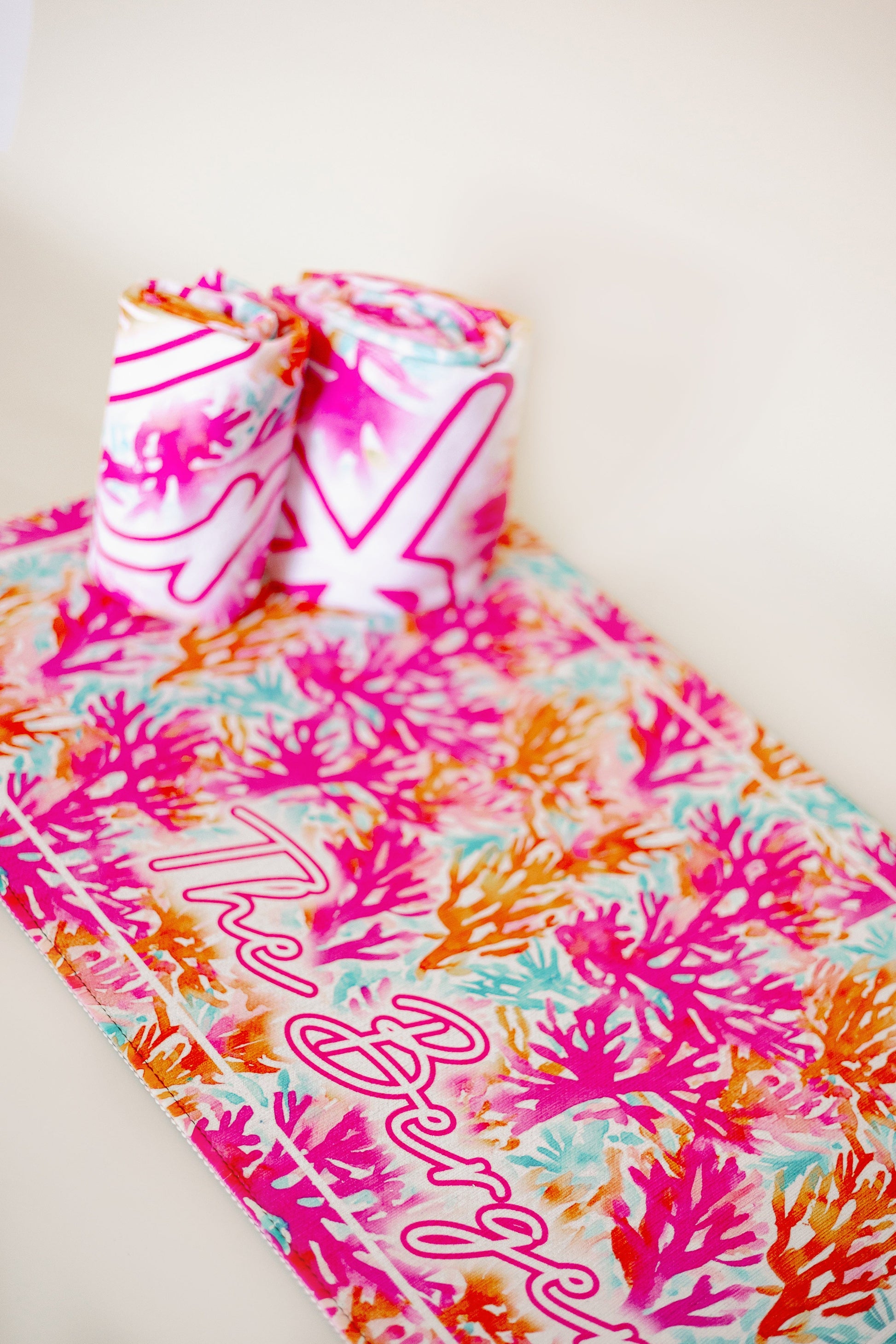 Personalized Pink Neon Coral Door Mat & Beach Towel
