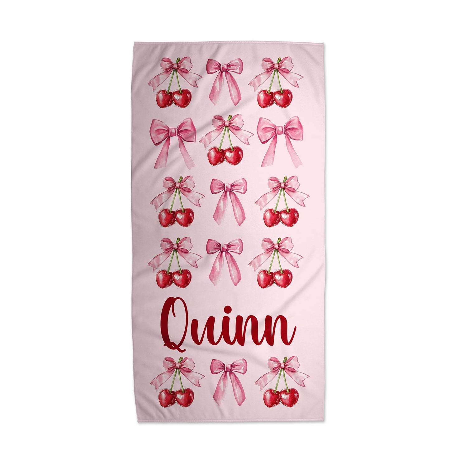 Pink Cherries and Bow Personalized Beach Towel