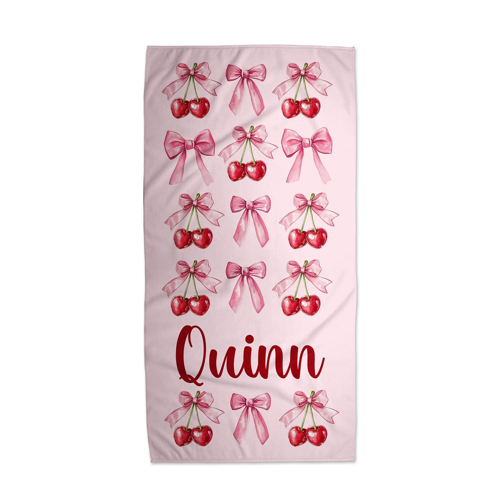 Pink Cherries and Bow Personalized Beach Towel