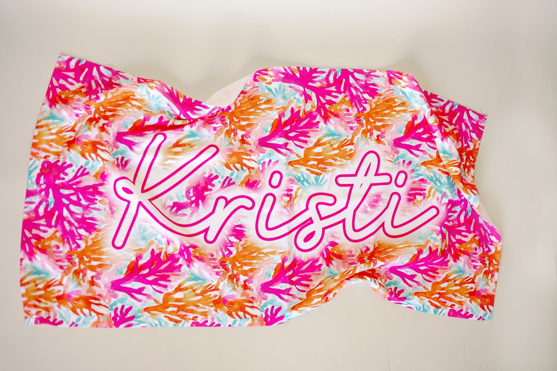 Pink & Orange Neon Coral Personalzed Beach Towel
