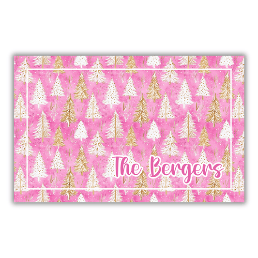Pink and Gold Christmas Tree Personalized Door Mat