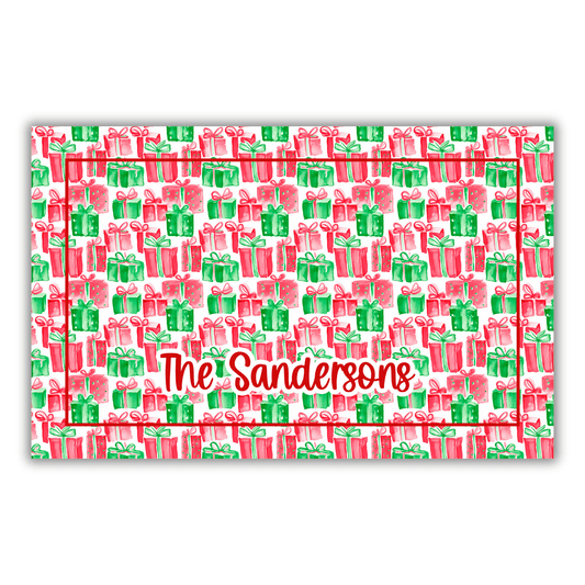 Red and Green Christmas Gifts Personalized Door Mat