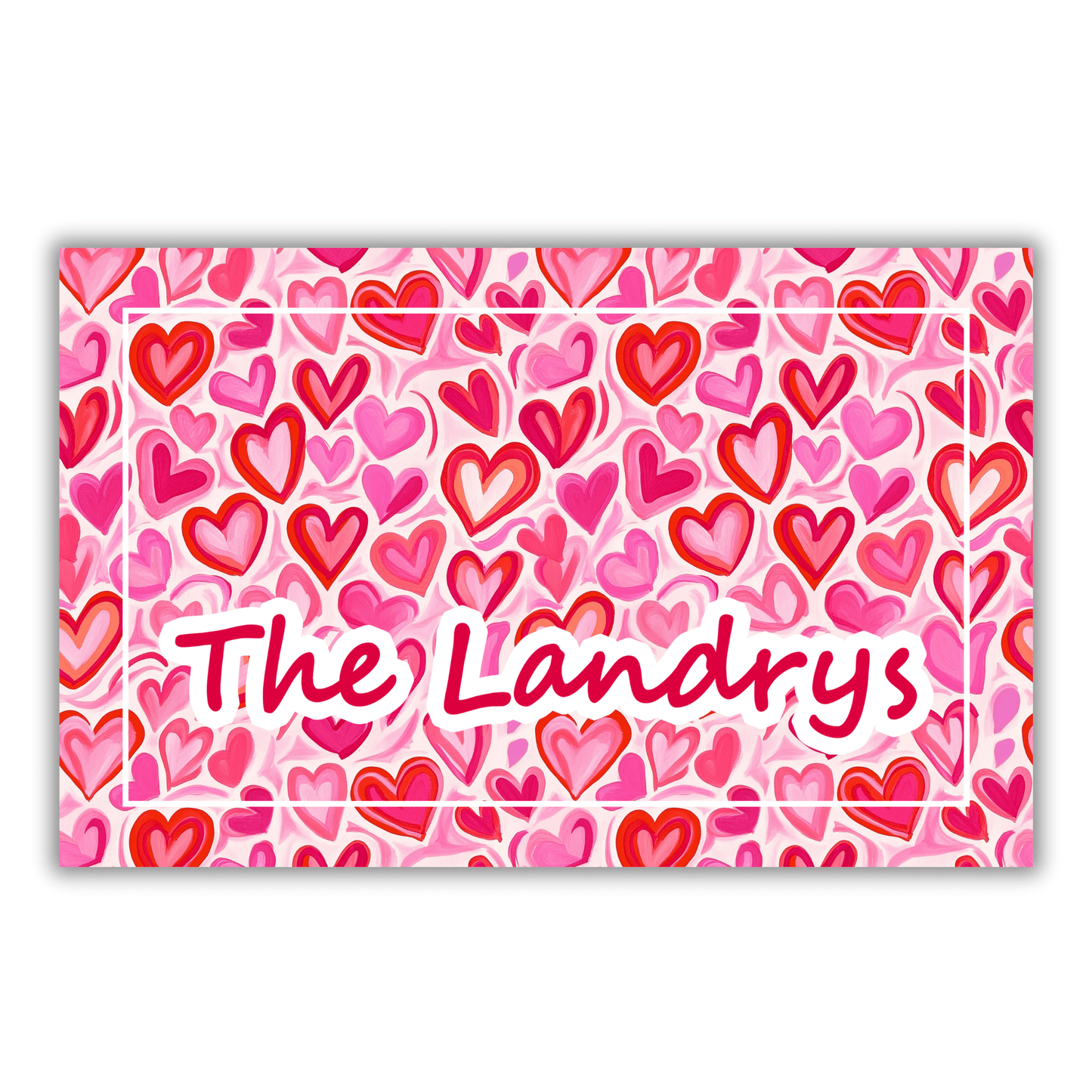 Red and Pink Hearts Personalized Valentines Day Door Mat