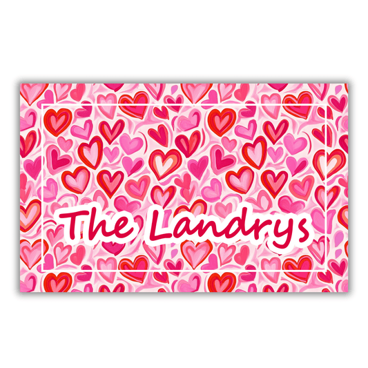 Red and Pink Hearts Personalized Valentines Day Door Mat