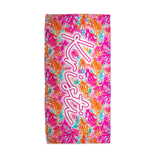 Neon Coral Personalized beach Towel