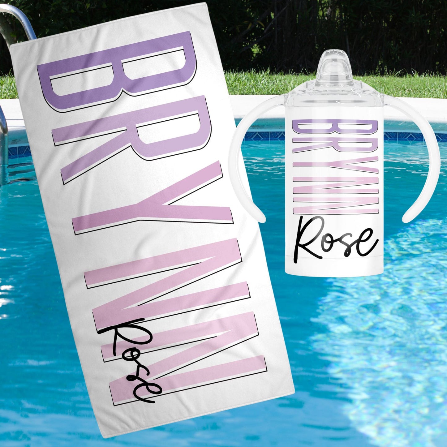 Combo - Toddler/Baby Name Beach Towel and 12oz Sippy