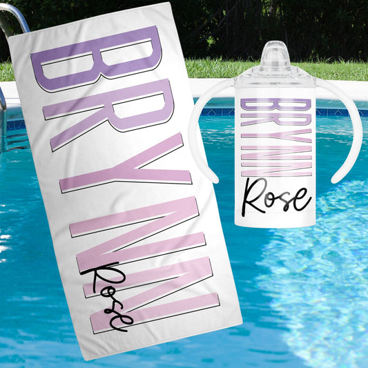 Combo - Toddler/Baby Name Beach Towel and 12oz Sippy