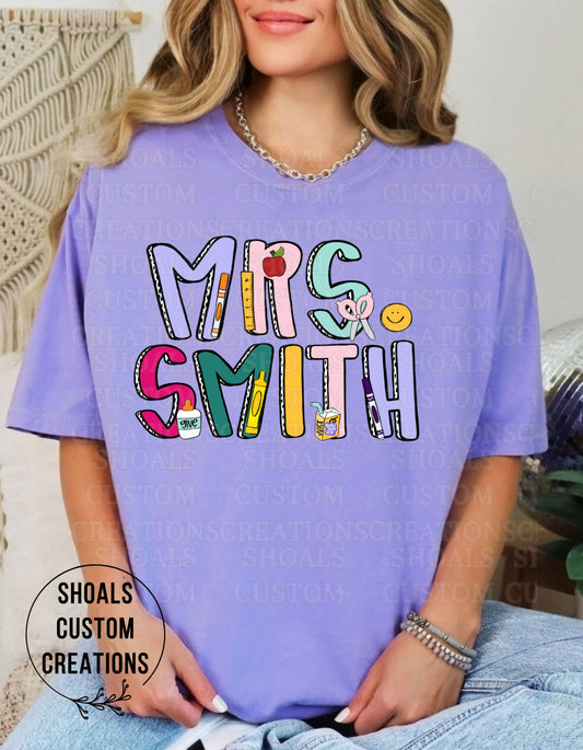 Custom Teacher Doodle Name Tee