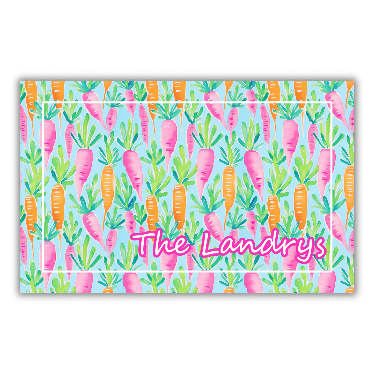 Watercolor Pink and Orange Carrots Personalized Door Mat