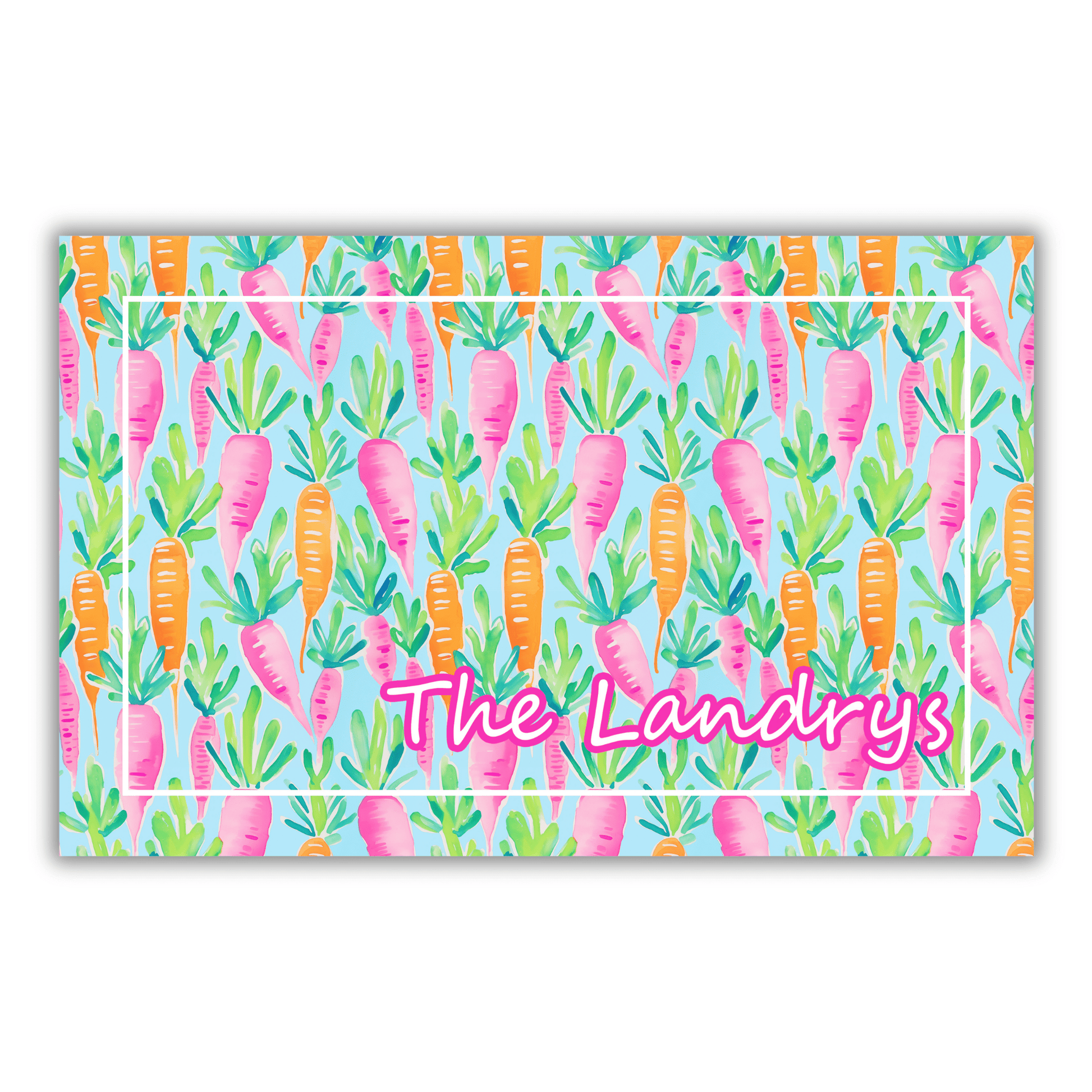 Watercolor Pink and Orange Carrots Personalized Door Mat