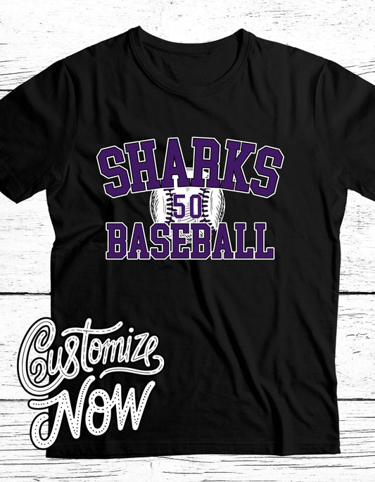 Custom Number Sharks Baseball (Black)