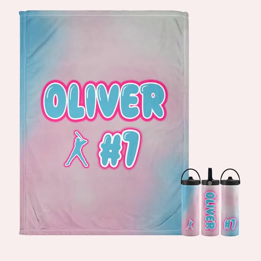 BUNDLE Cotton Candy Baseball Personalized Blanket and Tumbler