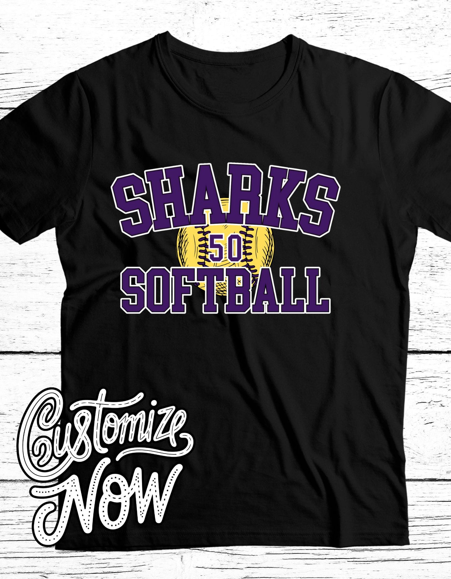 Custom Number Sharks Softball (Black)