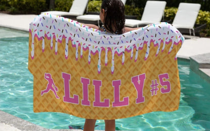 Softball Ice Cream Drip Personalized Beach Towel