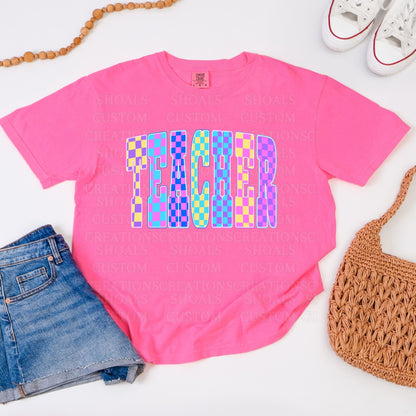 Neon Checkered Teacher