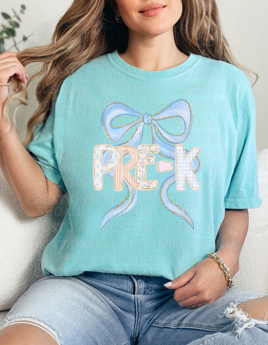 Grand Millennial Bow Grade Back to School Tee (Chalky Mint)