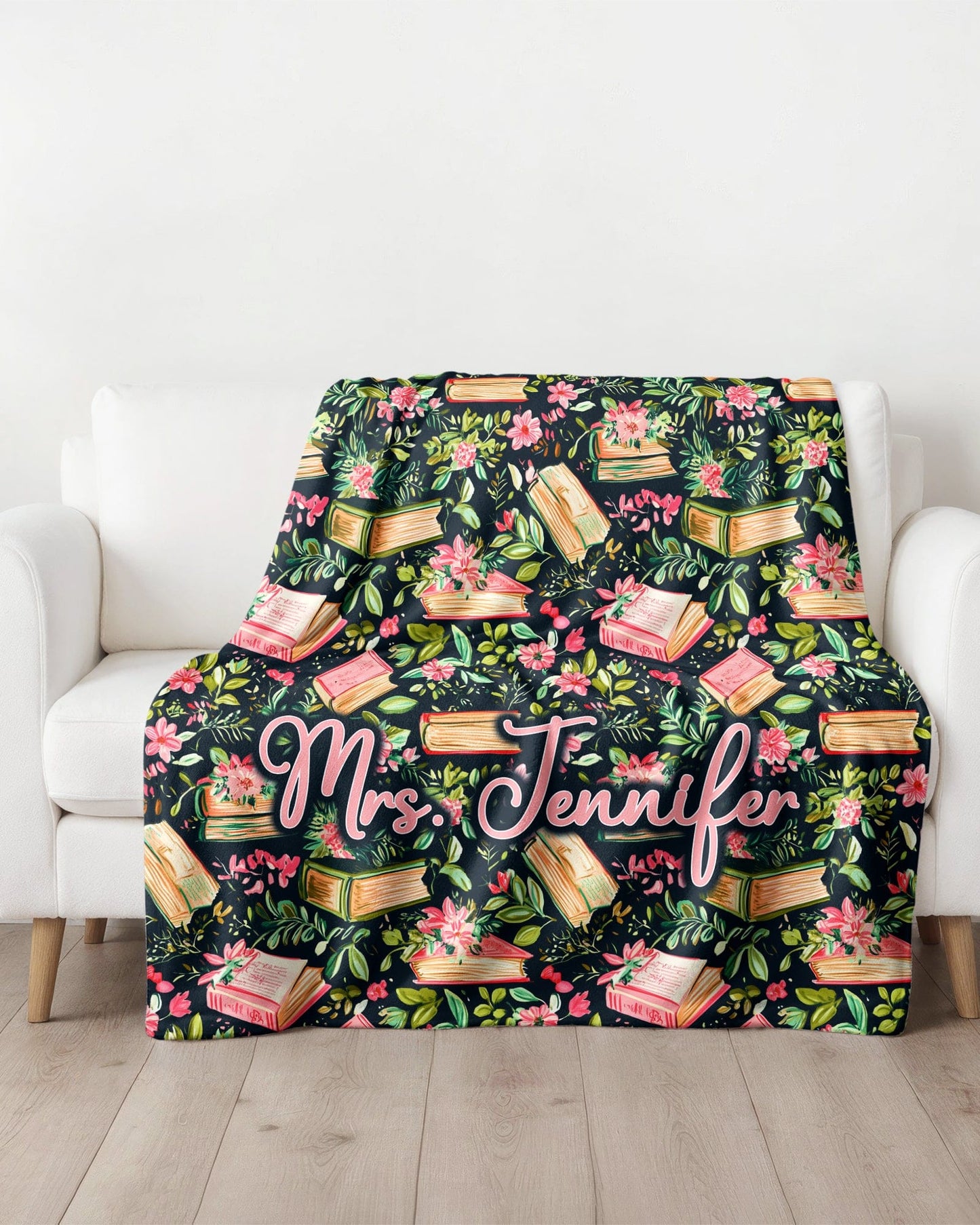 Bookish Floral Personalized Throw Blanket
