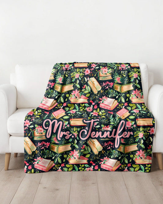 Bookish Floral Personalized Throw Blanket