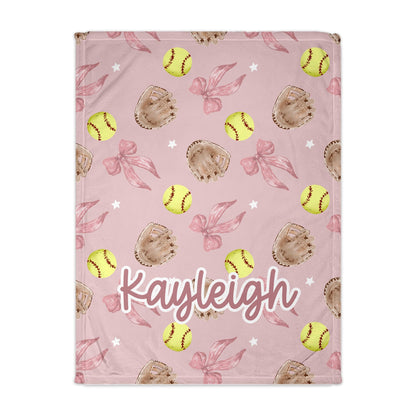 Pink Personalized Softball Blanket For Girls