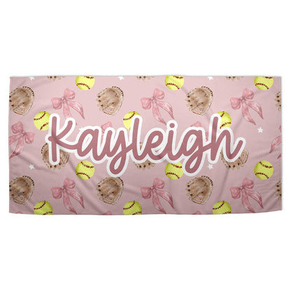 Personalized Coquette Softball Pattern Beach Towel 