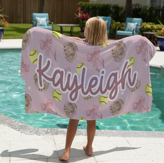 Coquette Softball Personalized Beach Towel