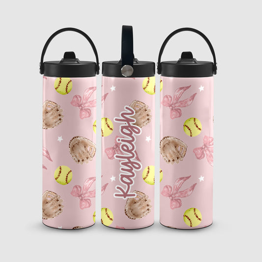 Softball Coquette Bow Personalized 20oz Water Bottle