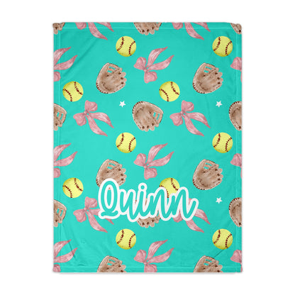Teal Blue Softball Blanket For Girls 