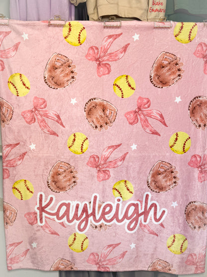 Softball Coquette Bow Personalized Blanket