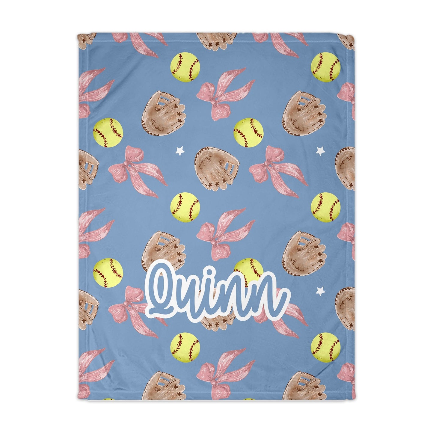 Powder Blue Personalized Softball Blanket For Girls