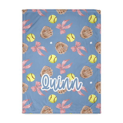 Powder Blue Personalized Softball Blanket For Girls