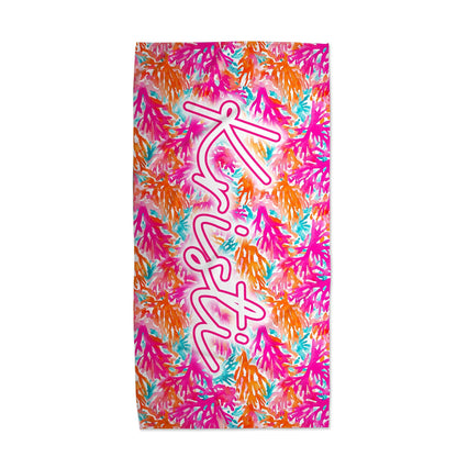 Neon Coral Personalized beach Towel 